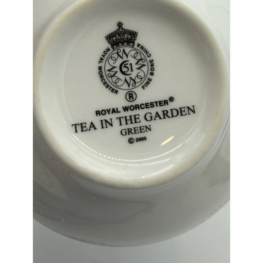 Royal Worcester England Cup & Saucer Set Tea in the Garden Blue 2005 Porcelain